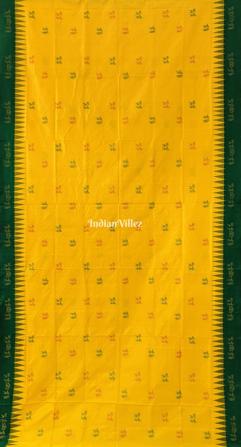 Yellow Green Bomkai Sambalpuri Ikat Silk Saree with Tissue Work