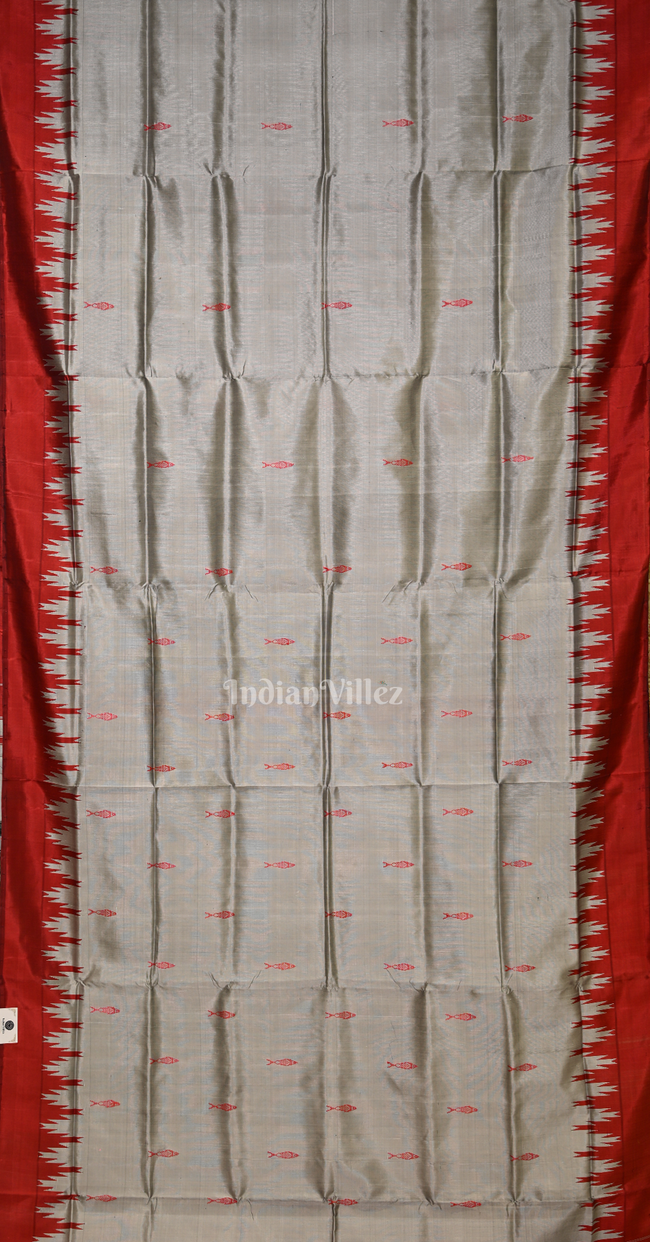 Silver Fish Motif Double Pallu Berhampuri Silk Saree
