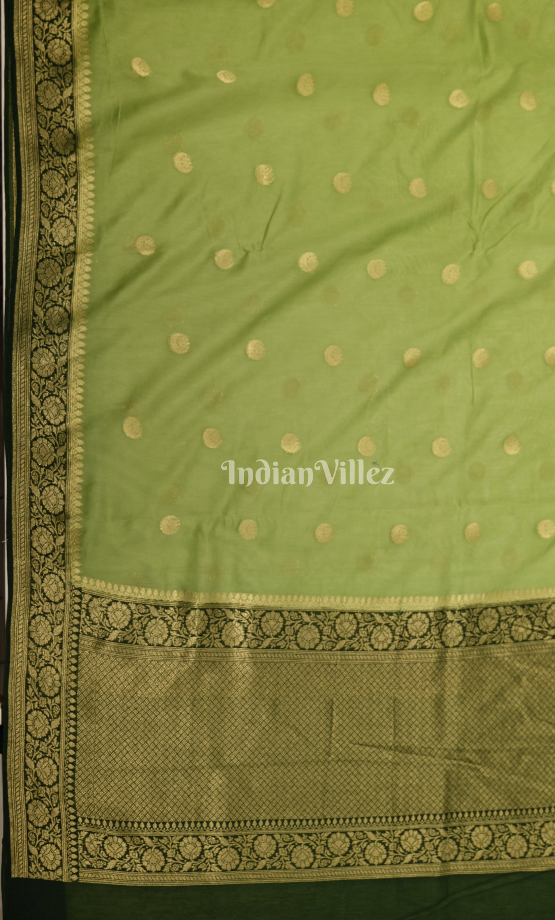 Parrot Green Black Pure Monga Muslin Banarasi Silk Saree