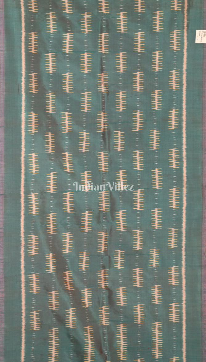 Light Blue Leaf Pattern Odisha Ikat Pure Sambalpuri Silk Stole
