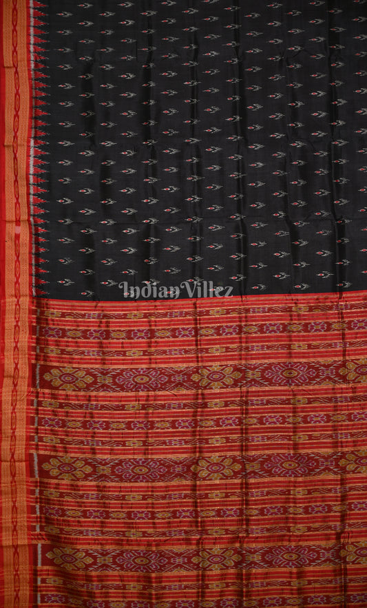 Black Red Mayur Chandrika Odisha Ikat Khandua Silk Saree