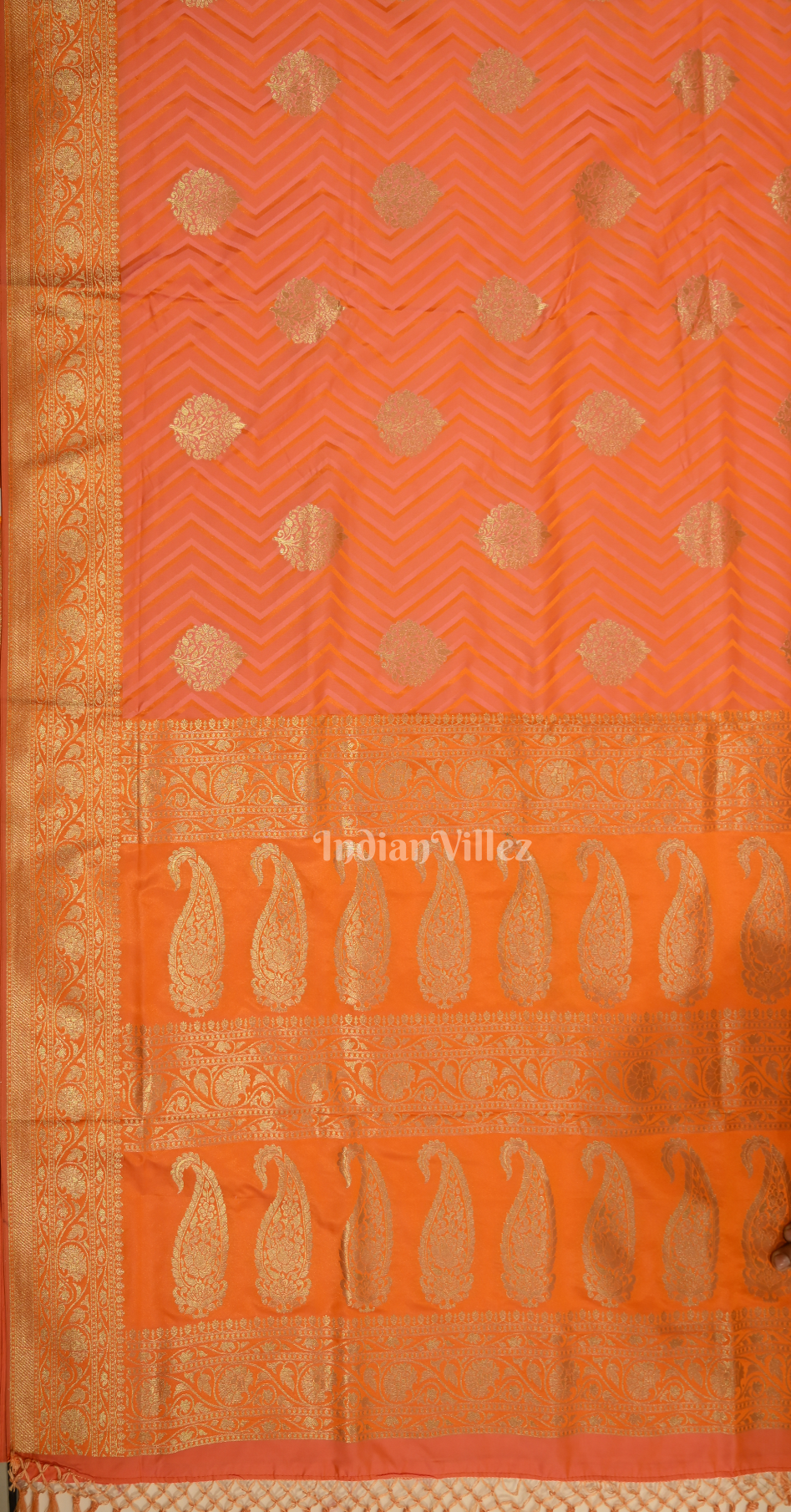 Orange Two Tone Leheriya Banarasi Satin Silk Saree