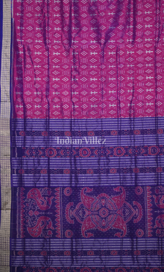 Purple Blue Tribal Theme Odisha Ikat Sambalpuri Silk Saree