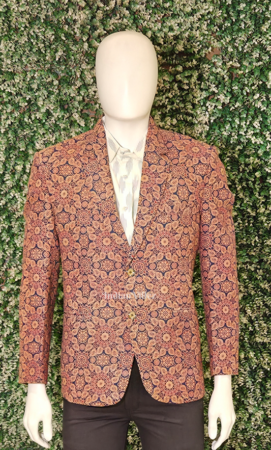 Rust Floral Motif Odisha Ikat Men's Designer Blazer
