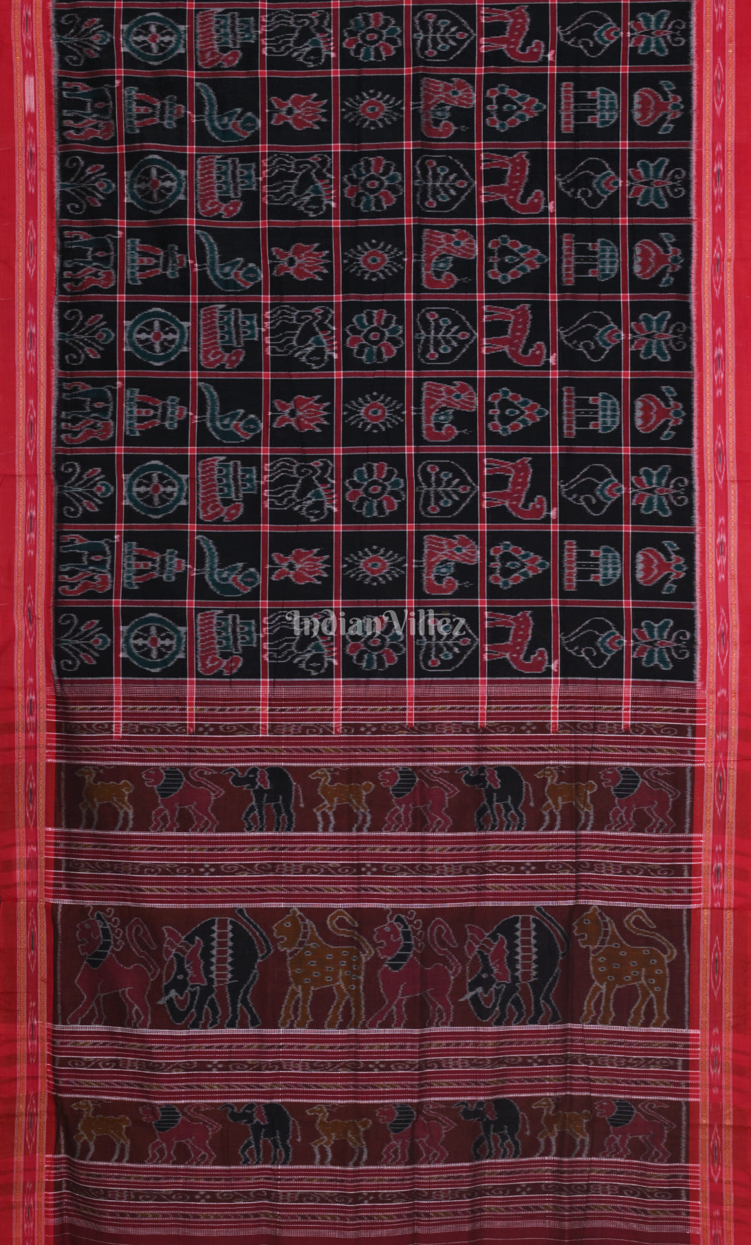 Black Maroon Nabakothi Odisha Ikat Sambalpuri Cotton Saree