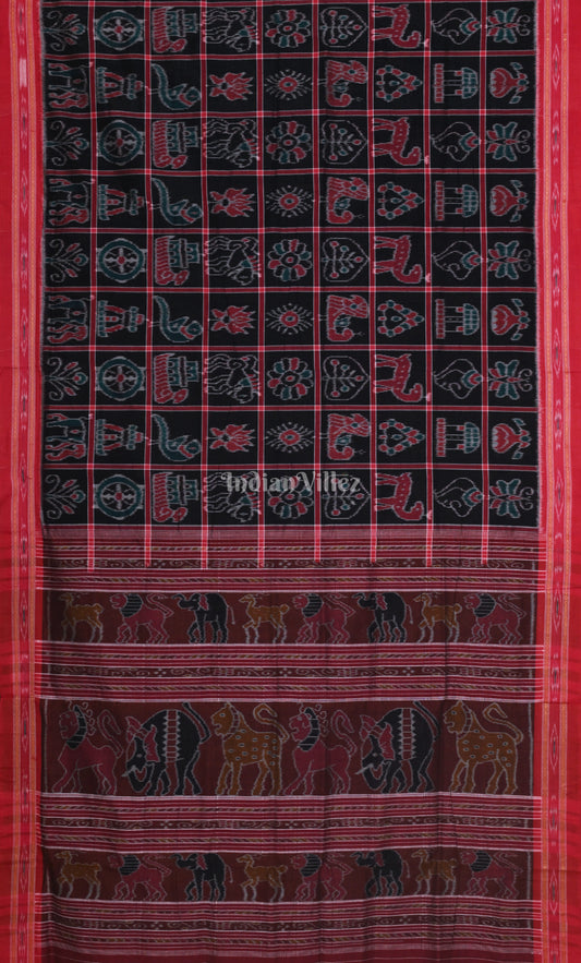 Black Maroon Nabakothi Odisha Ikat Sambalpuri Cotton Saree
