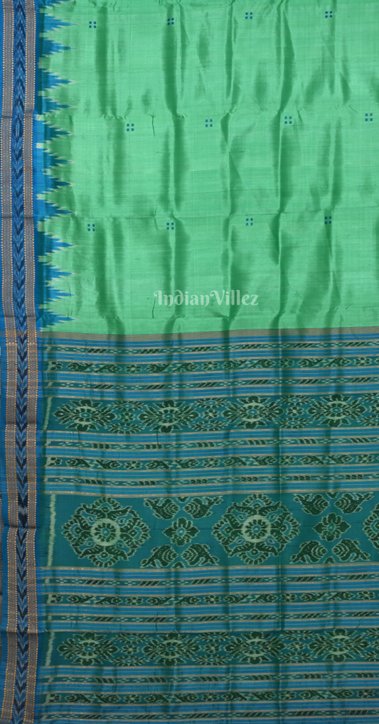 Turquoise Green Blue Buti Design Odisha Ikat Khandua Silk Saree