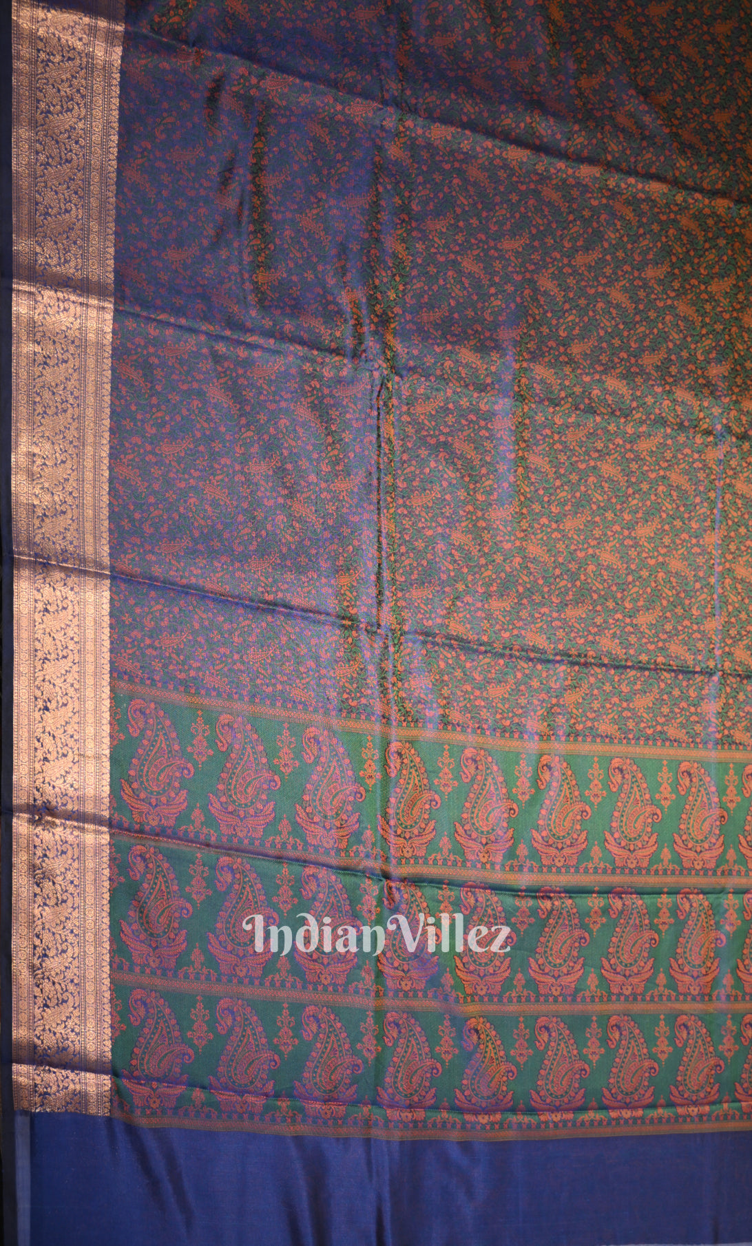 Peacock Blue Dual Tone  Floral Tanchoi Silk Banrasi Saree