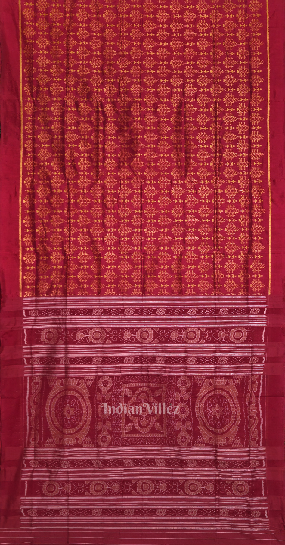 Maroon Tree Tribal Motif Odisha Ikat Contemporary Sambalpuri Silk Saree
