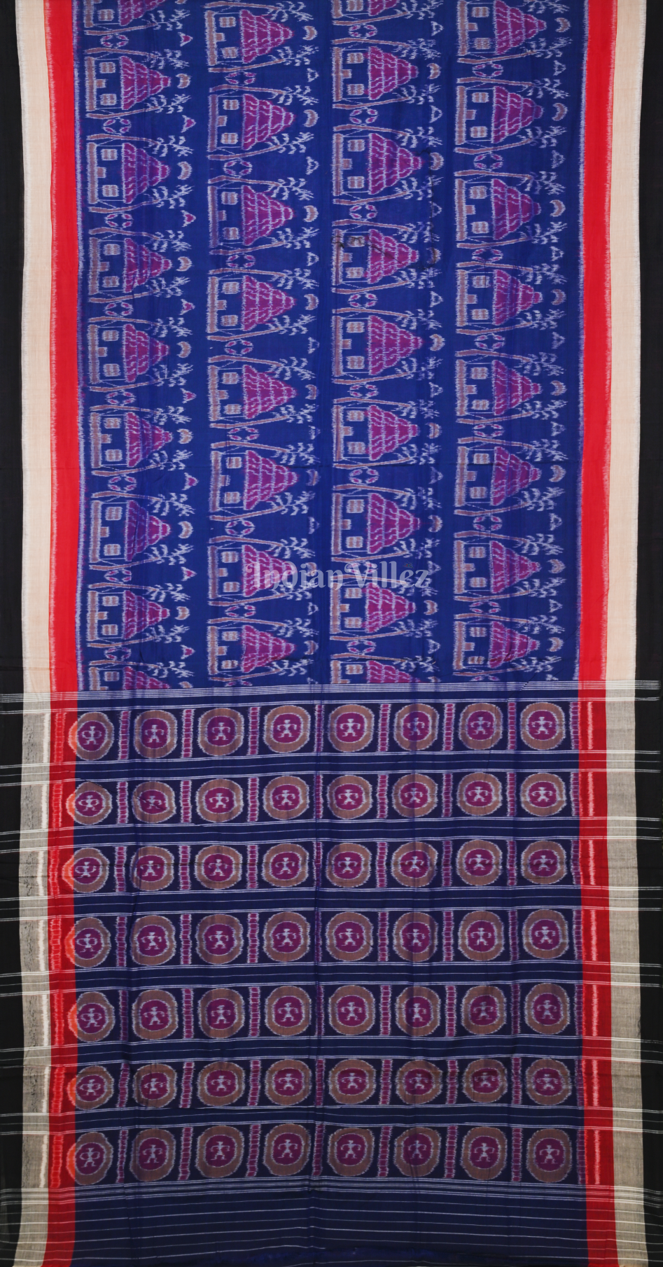 Navy Blue Tribal Motif Odisha Ikat Sambalpuri Cotton Saree 