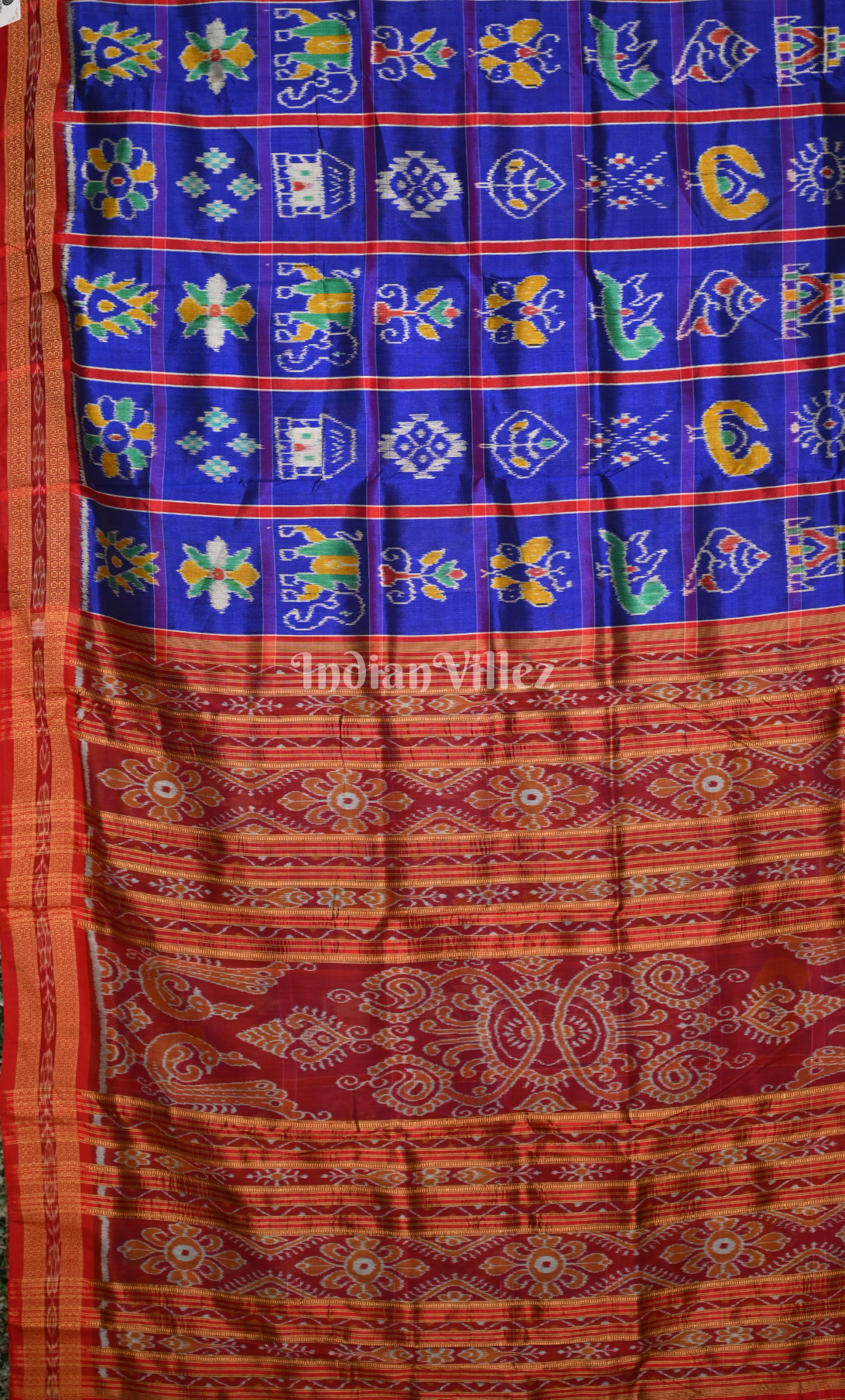 Blue Red Nabakothi Odisha Ikat Khandua Silk Saree 