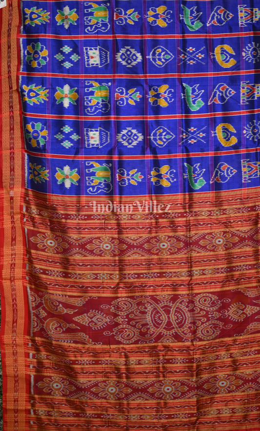 Blue Red Nabakothi Odisha Ikat Khandua Silk Saree 