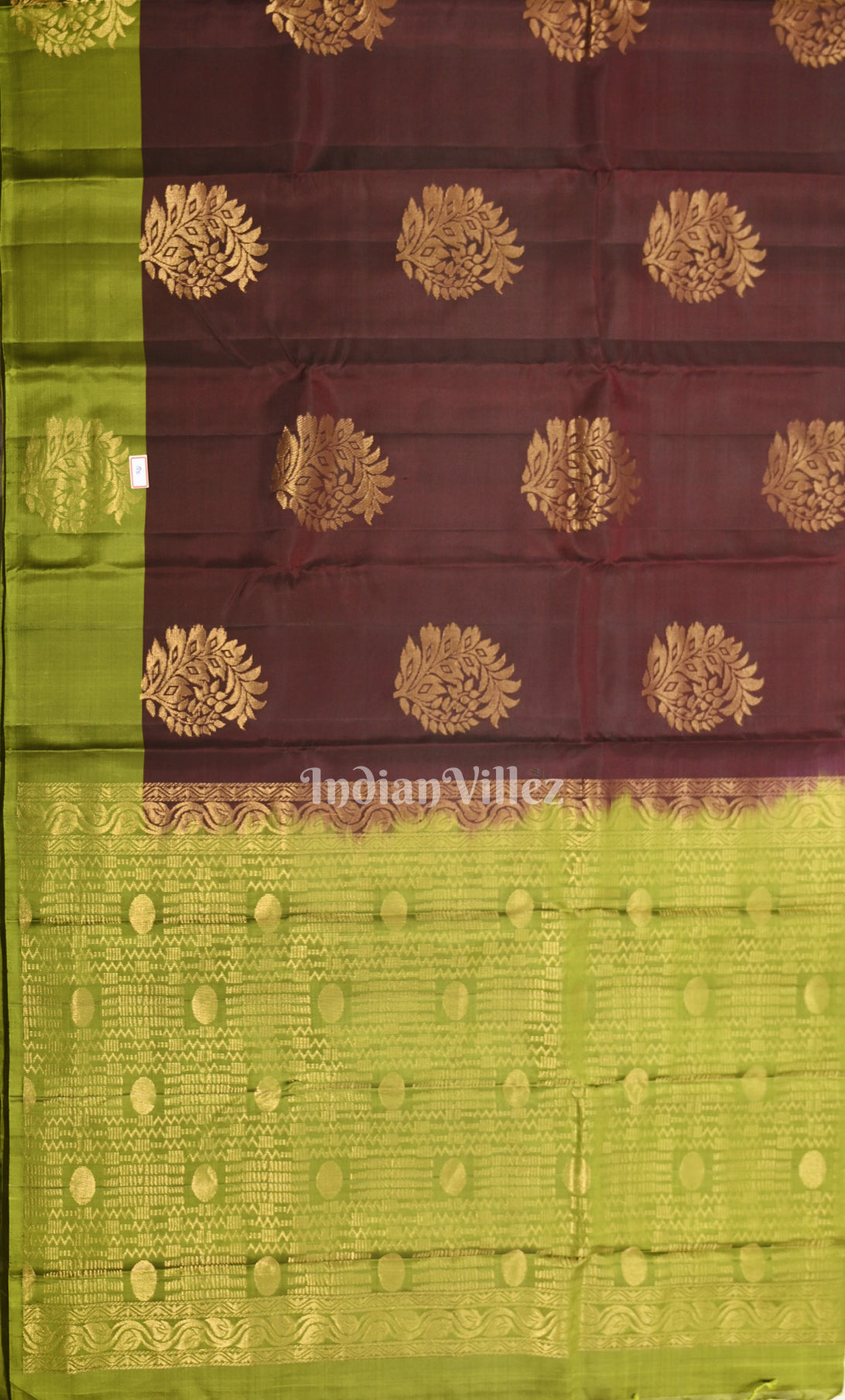 Coffee Mehendi Green Zari woven Pure Kanjivaram Silk Saree 