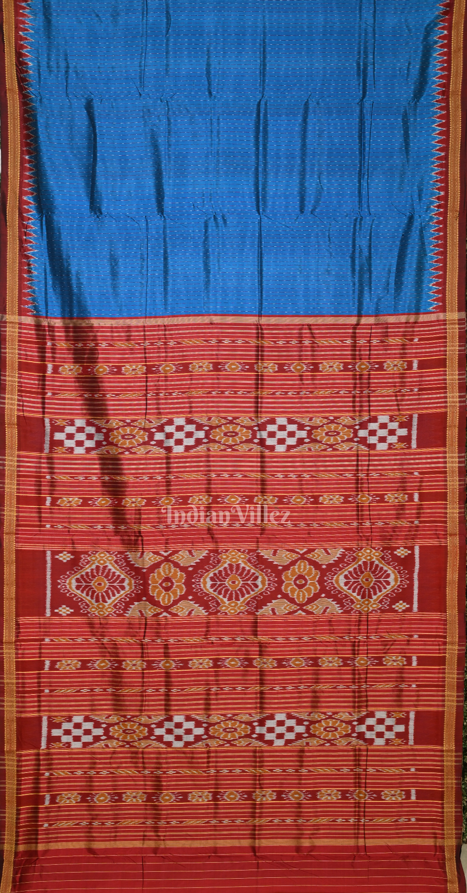 Blue Maroon Stripped Odisha Ikat Khandua Silk Saree with Pasapali Anchal