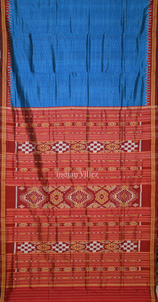 Blue Maroon Stripped Odisha Ikat Khandua Silk Saree with Pasapali Anchal