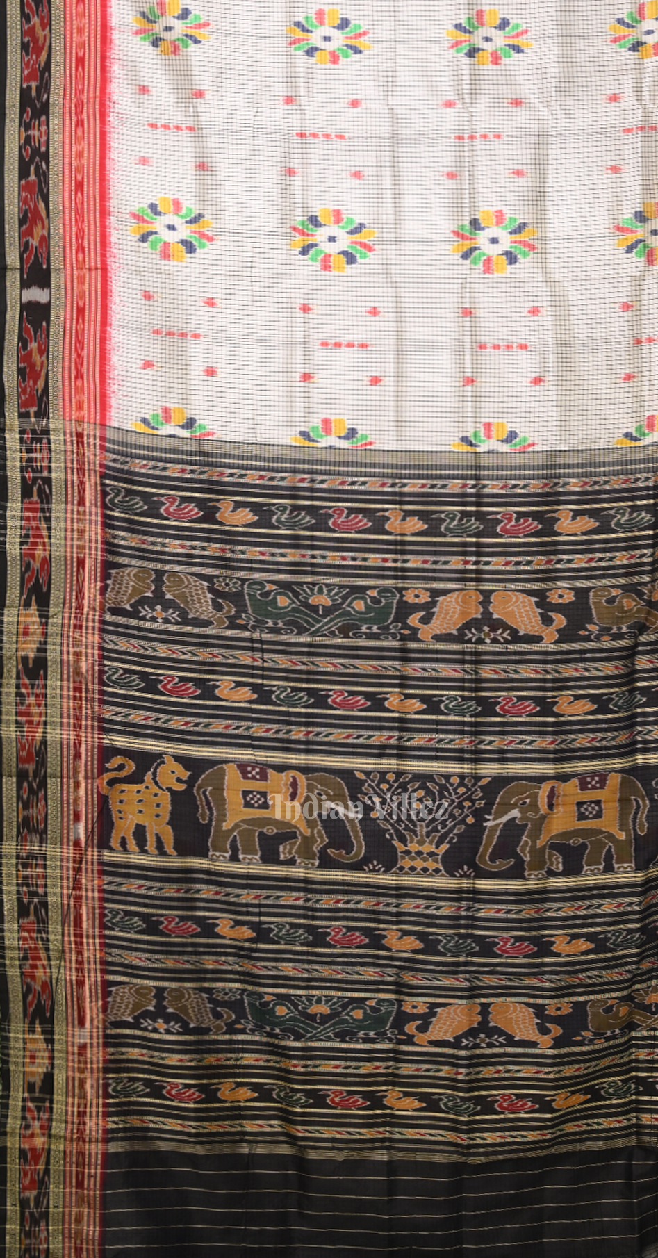 White Black Baghambari Odisha Ikat Khandua Silk Saree