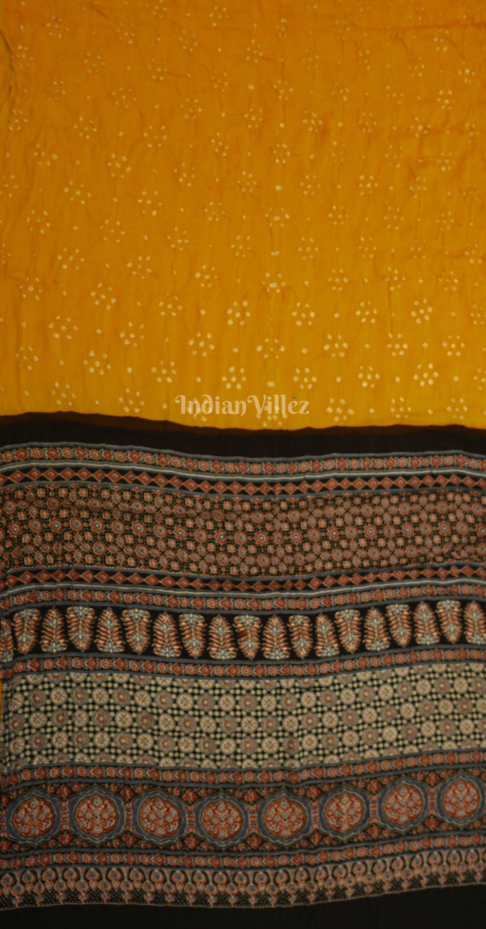 Yellow Black Bandhani Gharchola Gaji Silk Saree with Zari Work 