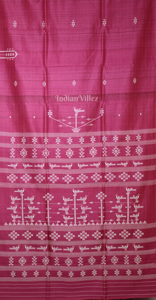 Magenta Pink Gopalpur Tussar Silk Saree  Inspired by Ganjam Bomkai Theme 