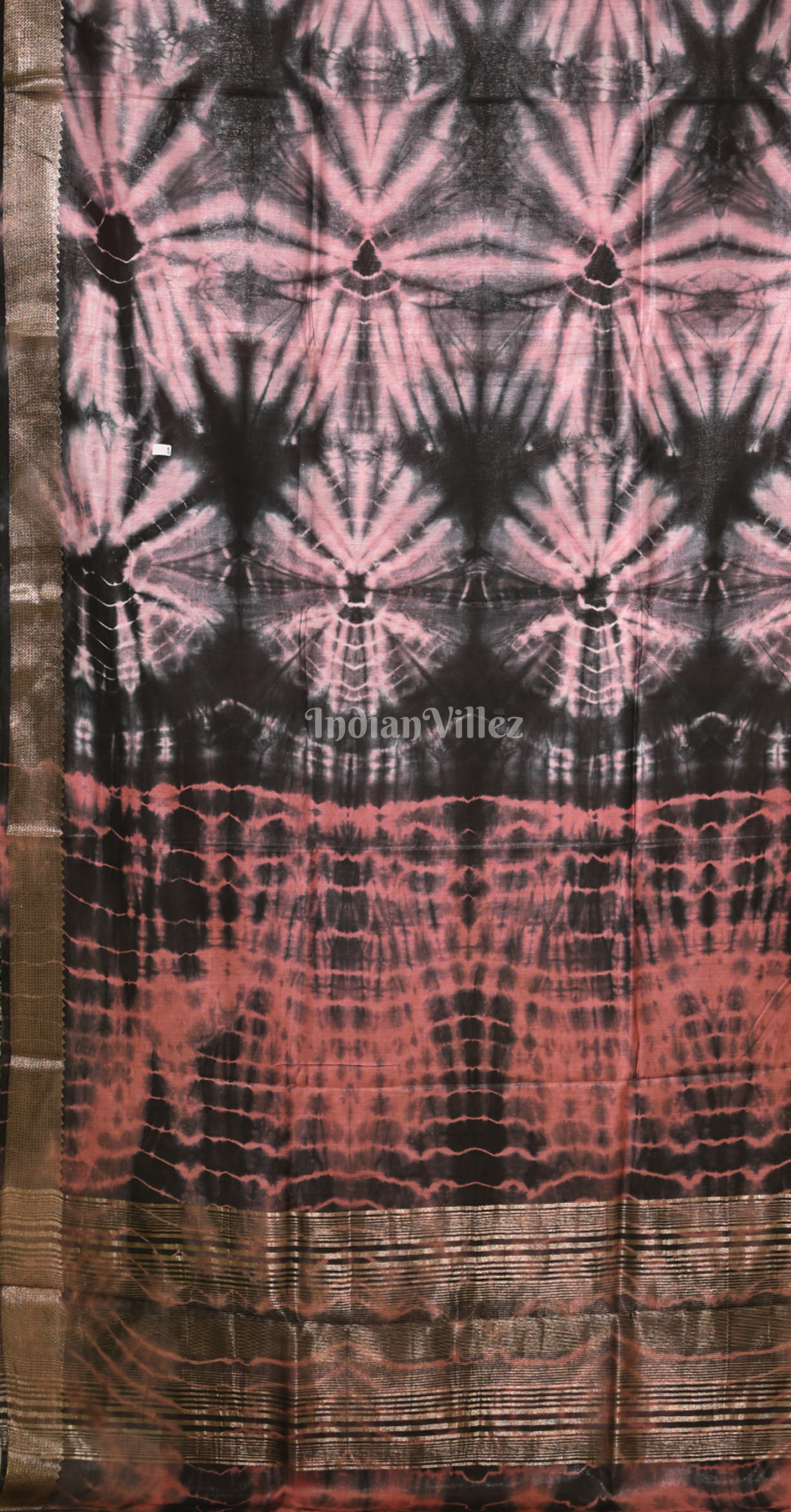 Light Pink Maroon Block Printed Shibori Cotton Saree