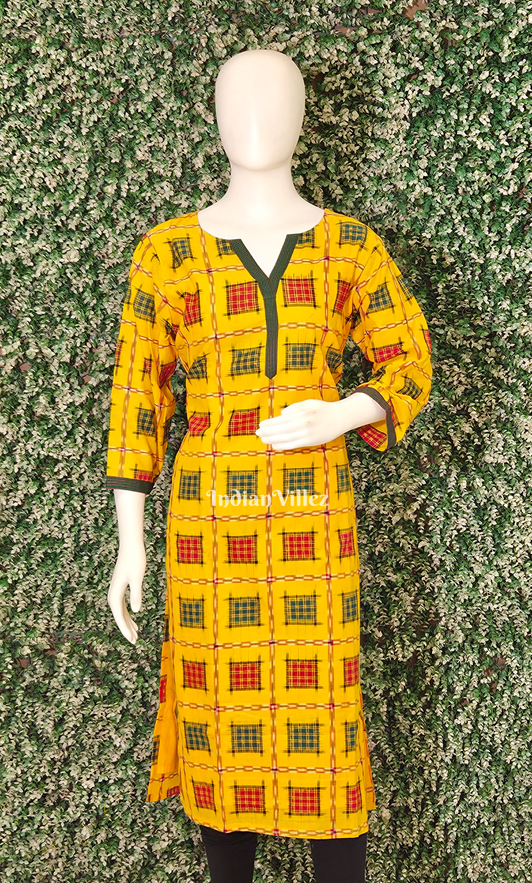 Yellow Red Aswini Odisha Ikat Designer Cotton Kurti for Women