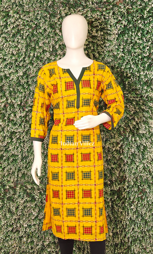 Yellow Red Aswini Odisha Ikat Designer Cotton Kurti for Women