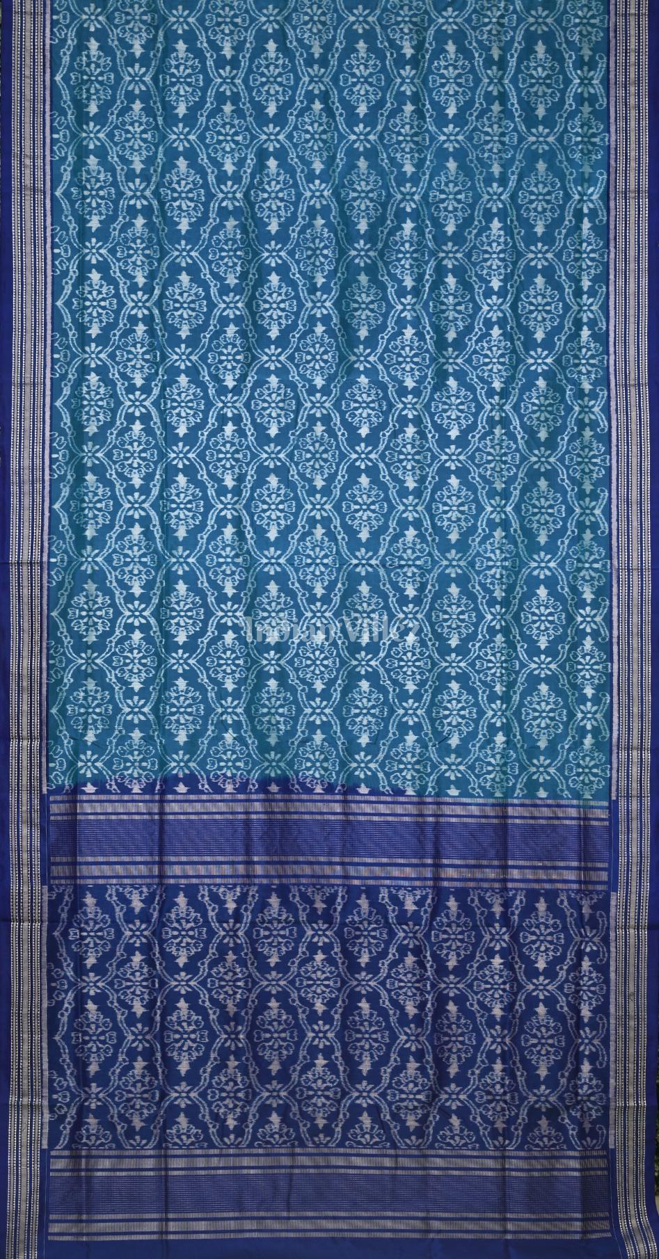 Peacock Blue Flower Motif Odisha Ikat Sambalpuri Silk Saree 