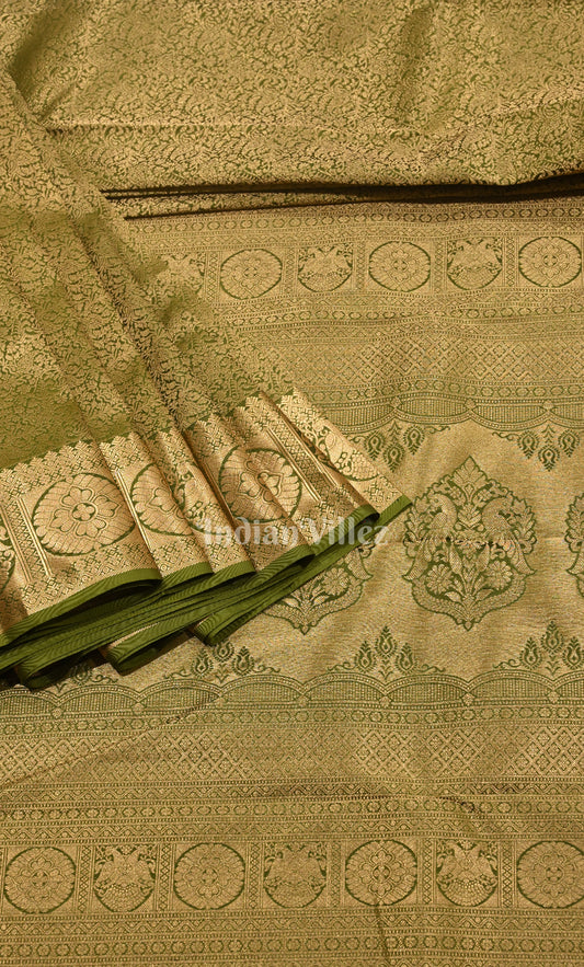 Mehendi Green  pure Kanjivaram Silk Saree with Zari Brocade 