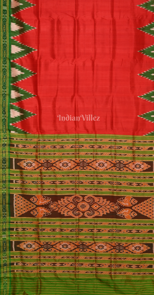 Red Green Buti Design Odisha Ikat Khandua Silk Saree 