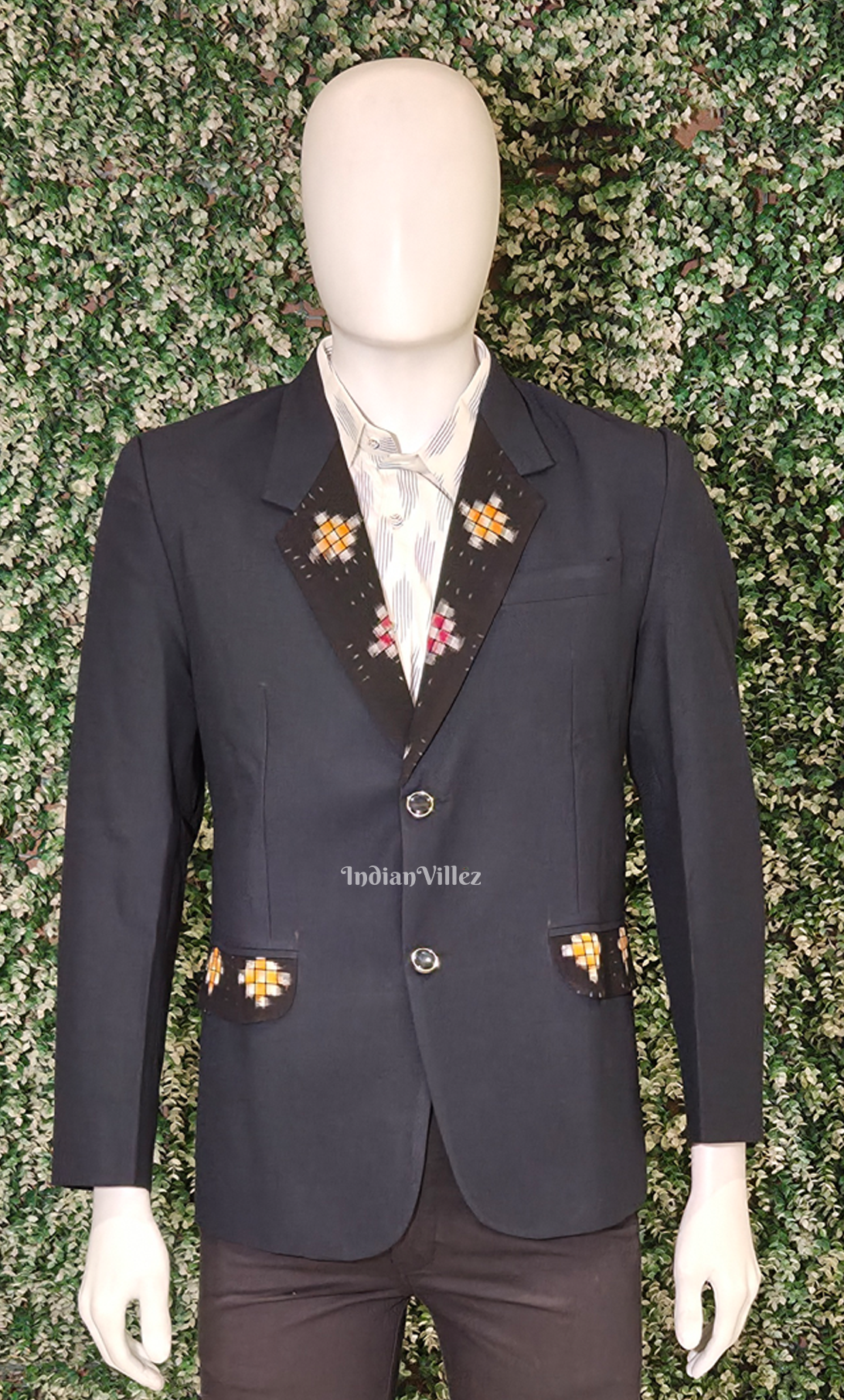 Black Pasapali Odisha Ikat Men's Designer Blazer