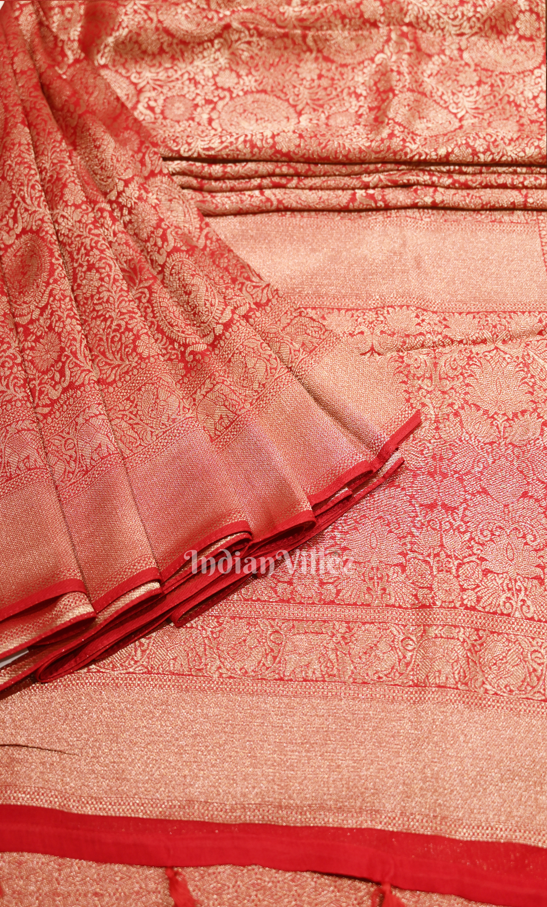 Red Brocade Pure Kanjivaram Silk Saree with Golden Border