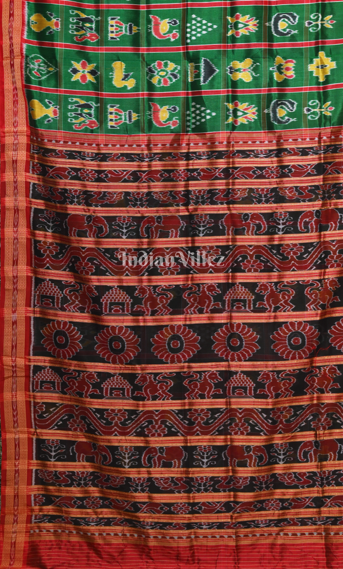 Red Green Nabakothi Odisha Ikat Khandua Silk Saree 