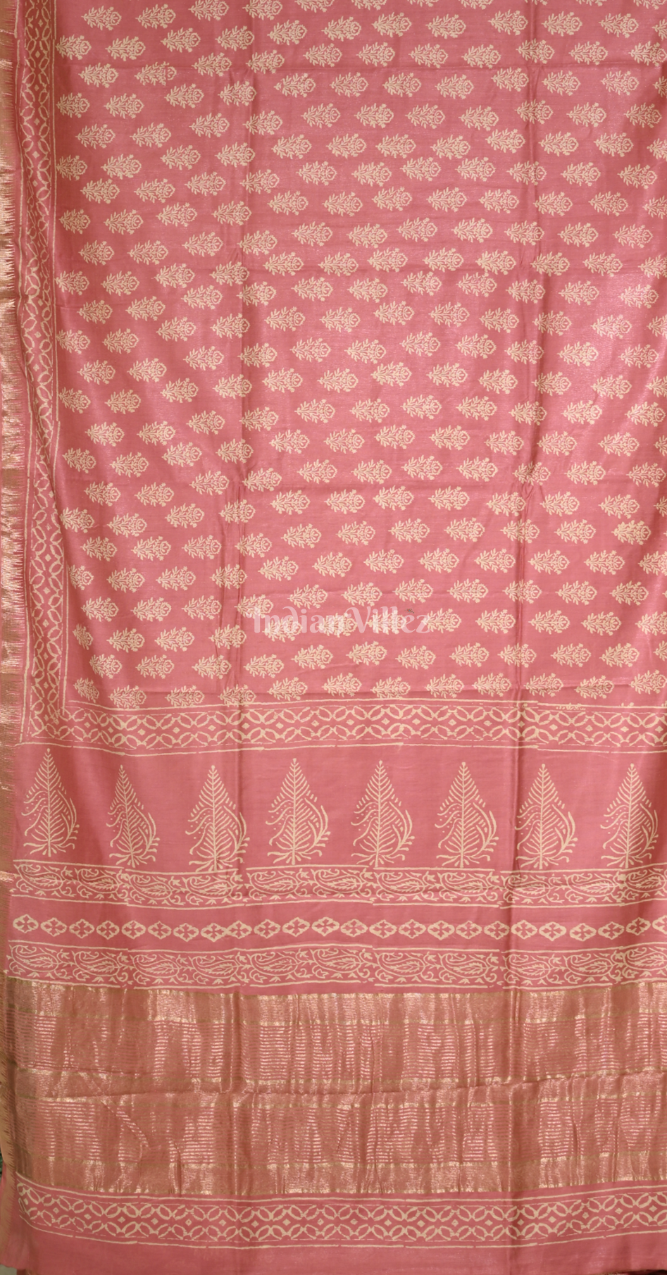 Peach Pink Block Printed Cotton Saree