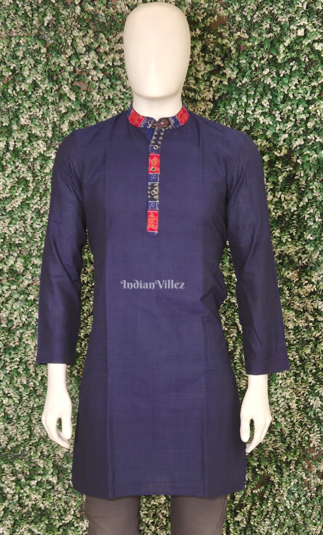 Blue Red Odisha Ikat Cotton Kurta for Men 