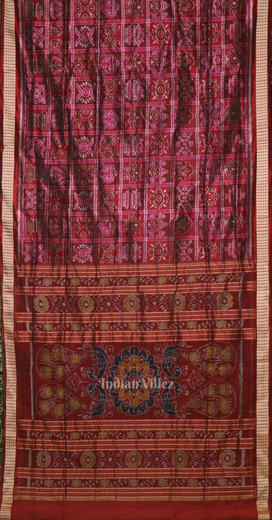 Magenta Pink Maroon Nabakothi Odisha Ikat Sambalpuri Silk Saree 