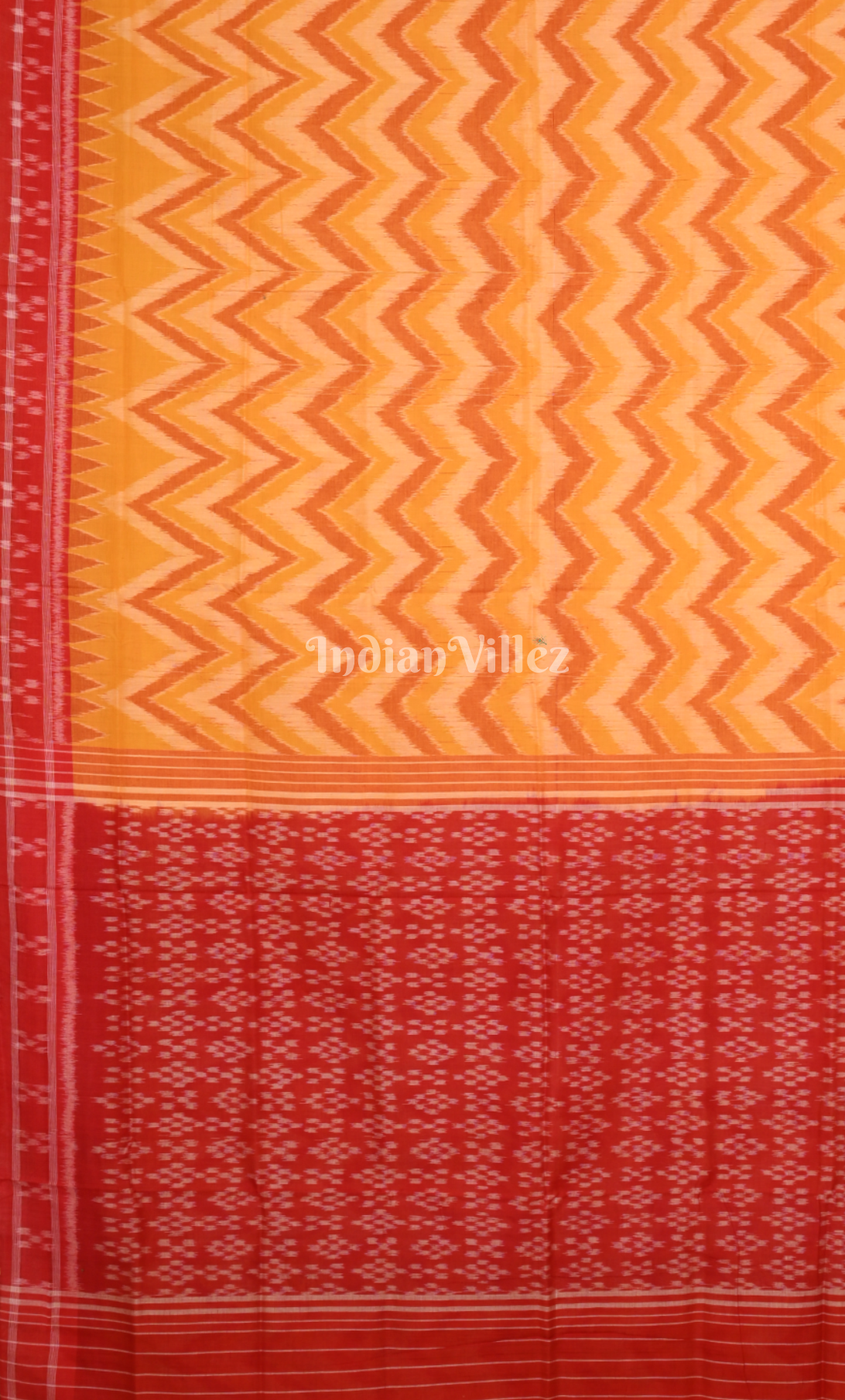Yellow Red Waves Design Odisha Ikat Sambalpuri Cotton Saree 