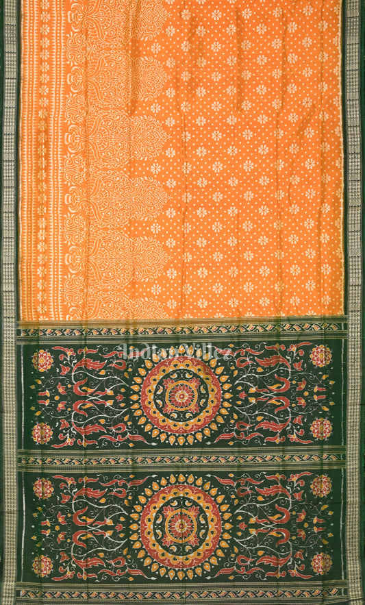 Mustard Yellow Green Odisha Ikat Sambalpuri Silk Saree