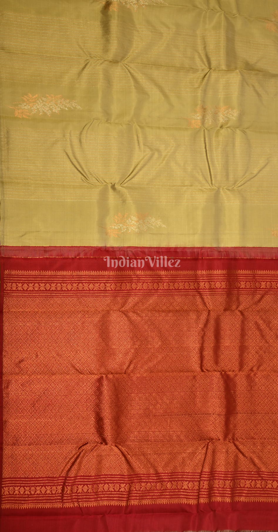 Lime Green Maroon Pure Brocade Kanjivaram Silk Saree