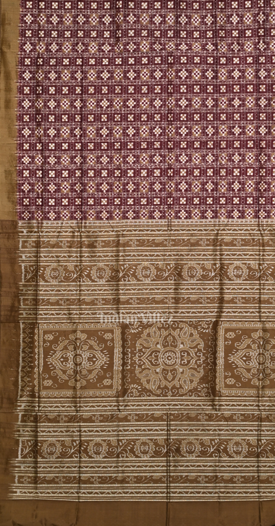 Exclusive Wine Maroon Gold Mini Pasapali Odisha Ikat Sambalpuri Silk Saree