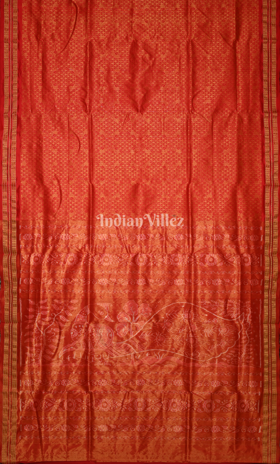 Exclusive Bridal Red Tissue Sambalpuri Silk Saree with Peacock Anchal