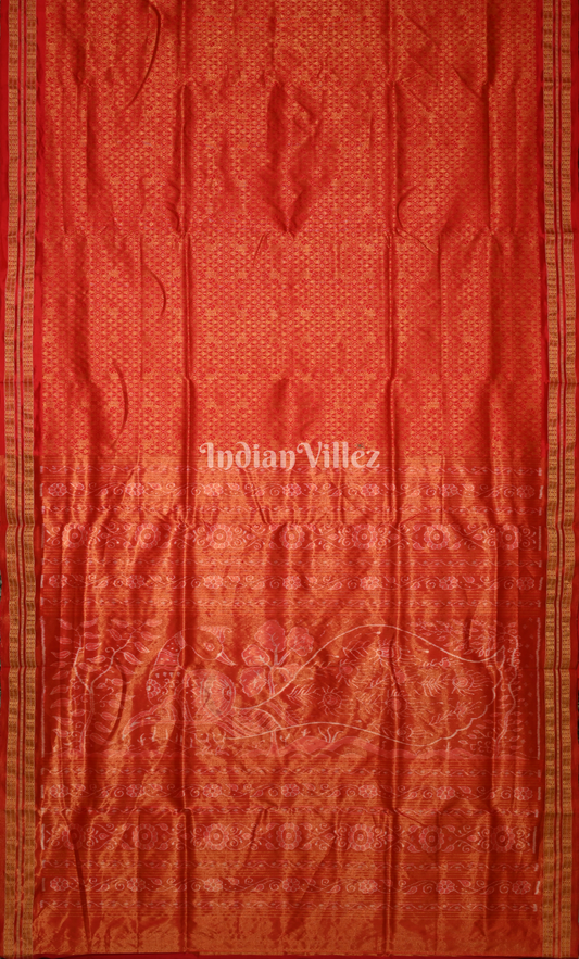 Exclusive Bridal Red Tissue Sambalpuri Silk Saree with Peacock Anchal