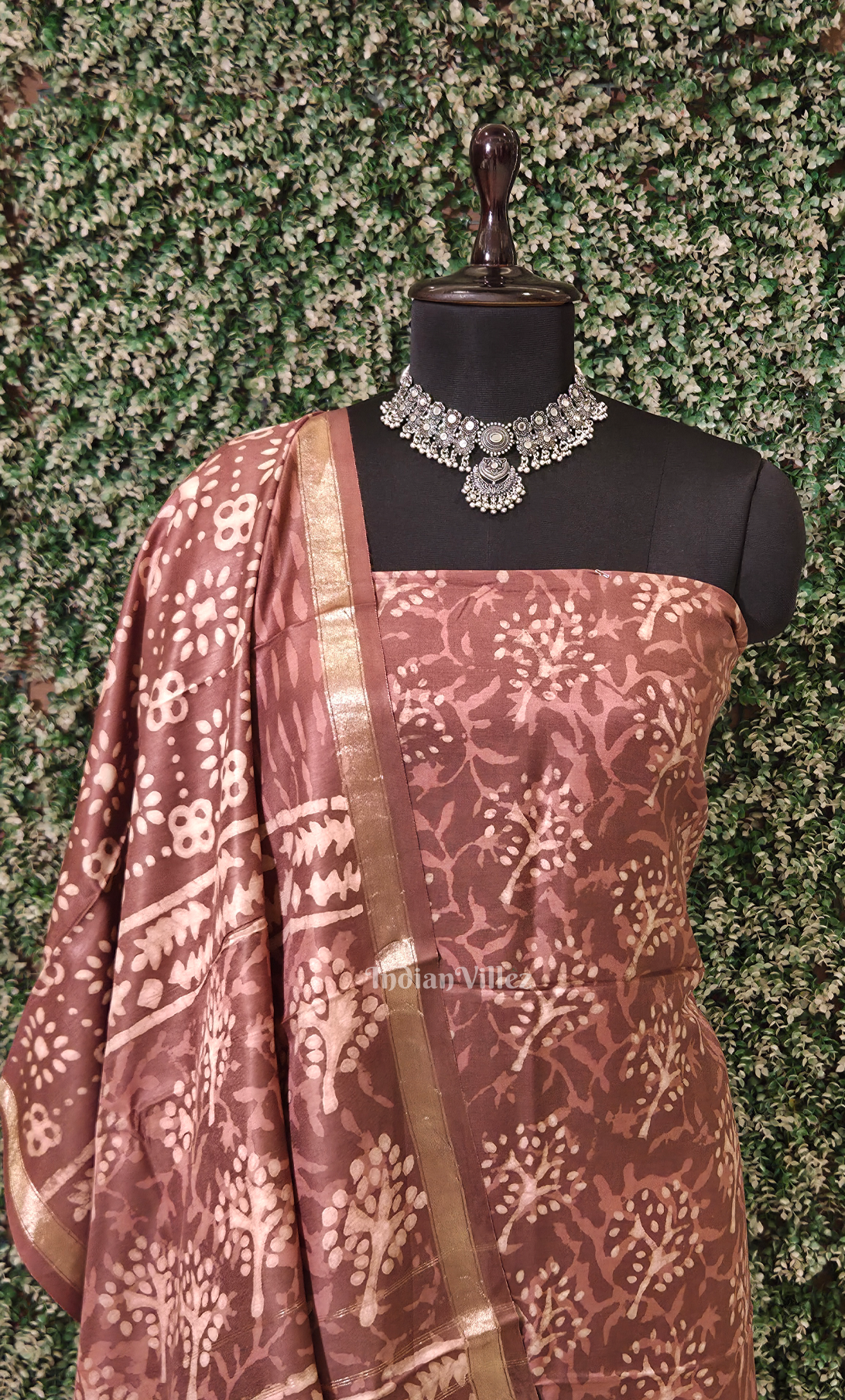 Dark Brown Dabu Block Printed Cotton Suit Sets