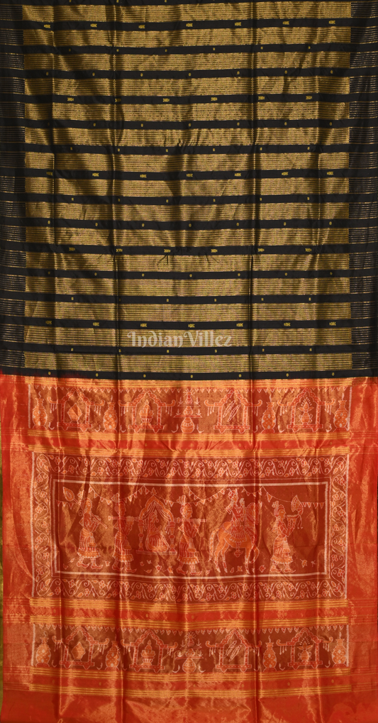 Golden Black Red Half Tissue Sambalpuri Silk Saree with Doli Barat Anchal 