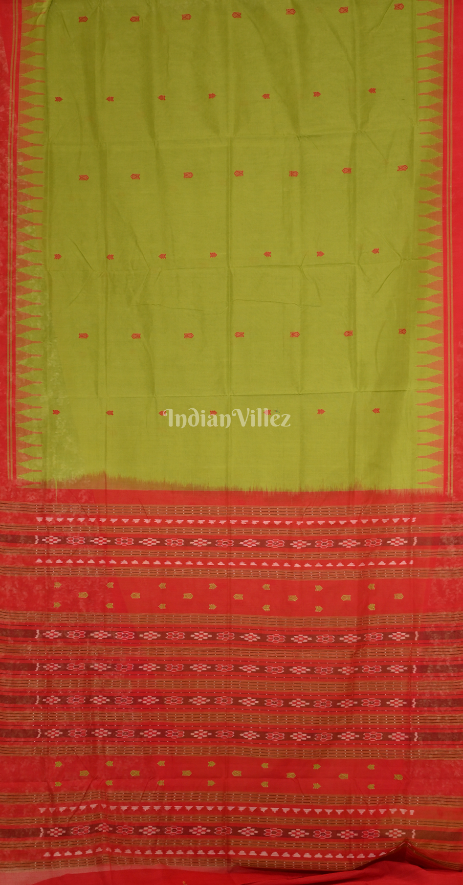 Mehendi Green Maroon Fish Motif Odisha Ikat Bomkai Cotton Saree 