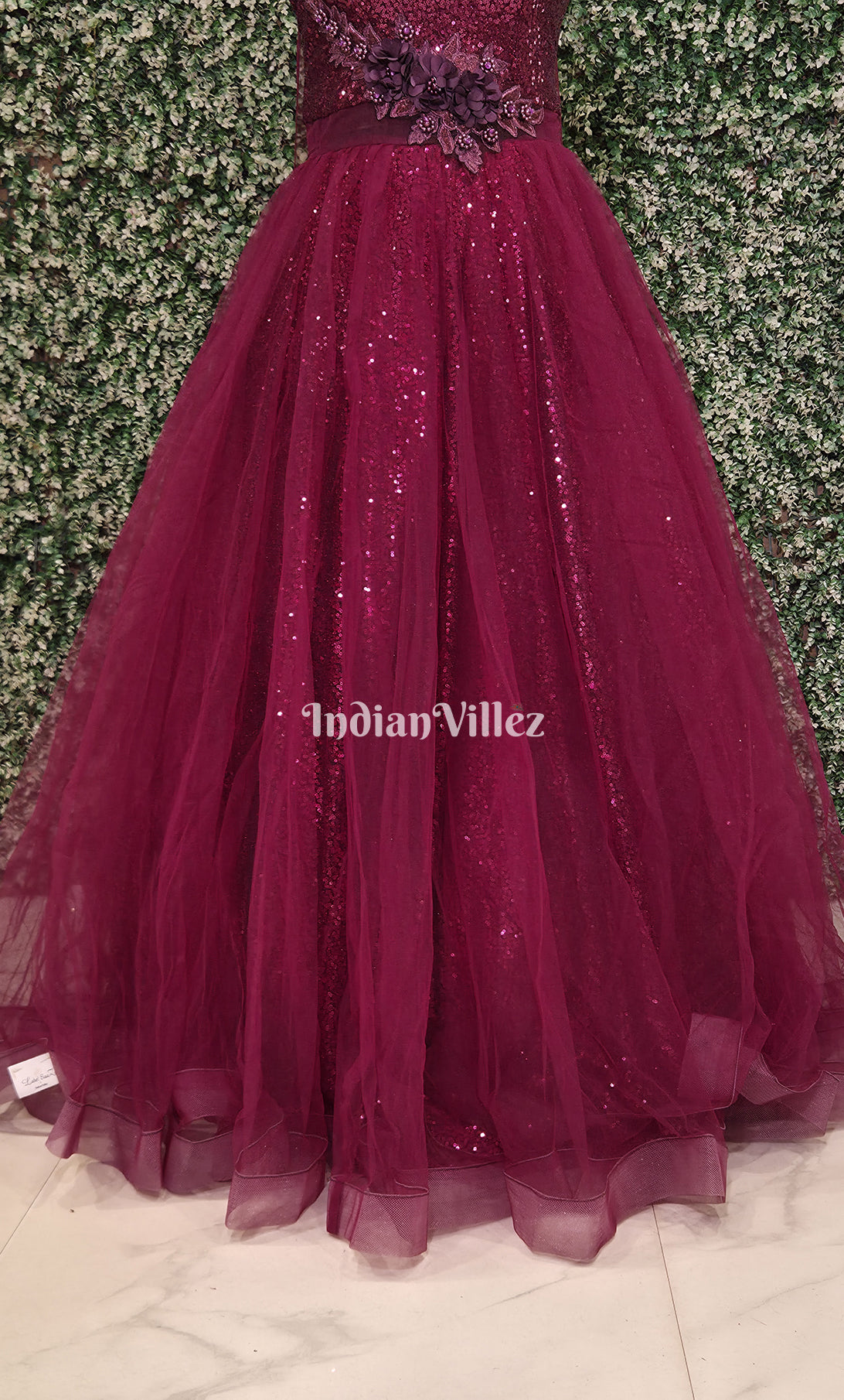 Party Wear  Designer Wine Indowestern Gown with Sequins Embroidery 