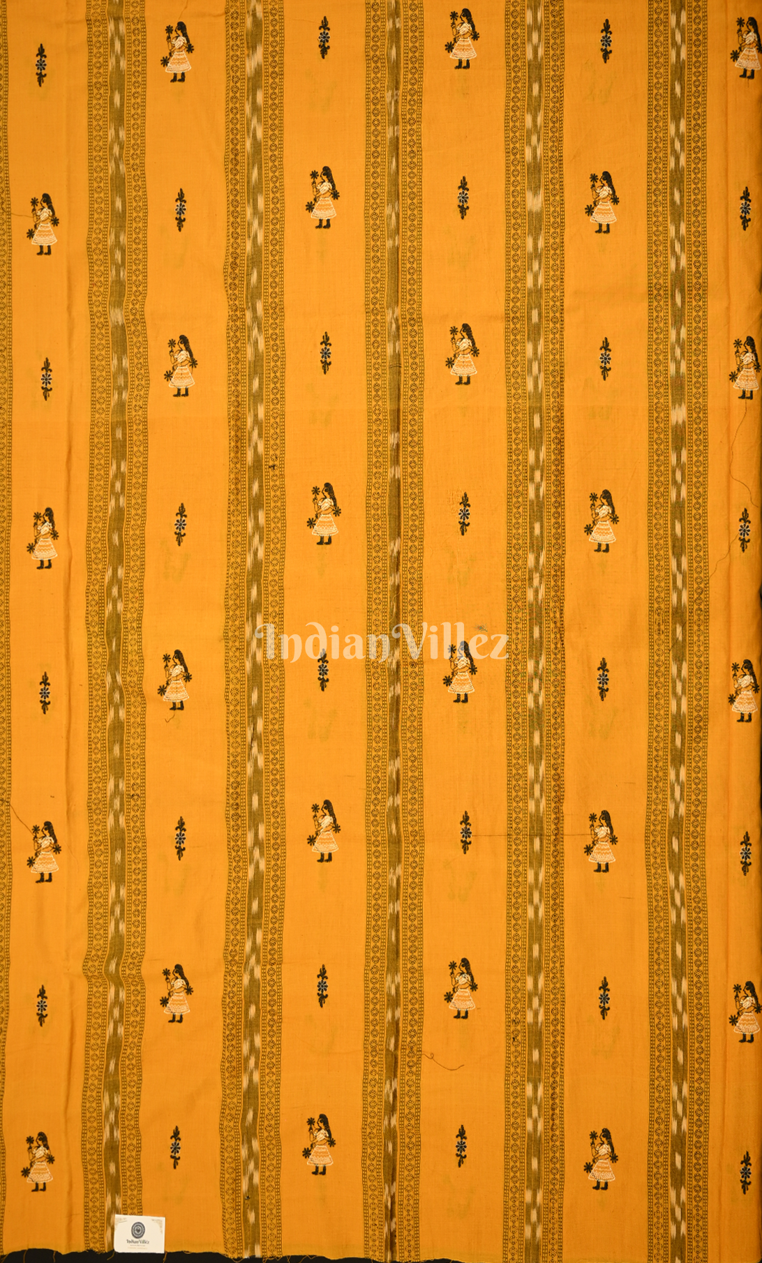 Yellow Black Doll Odisha Ikat Sambalpuri Cotton Dress set with Dupatta 