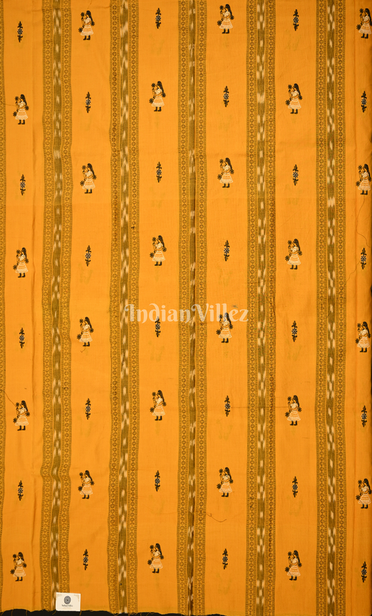 Yellow Black Doll Odisha Ikat Sambalpuri Cotton Dress set with Dupatta 