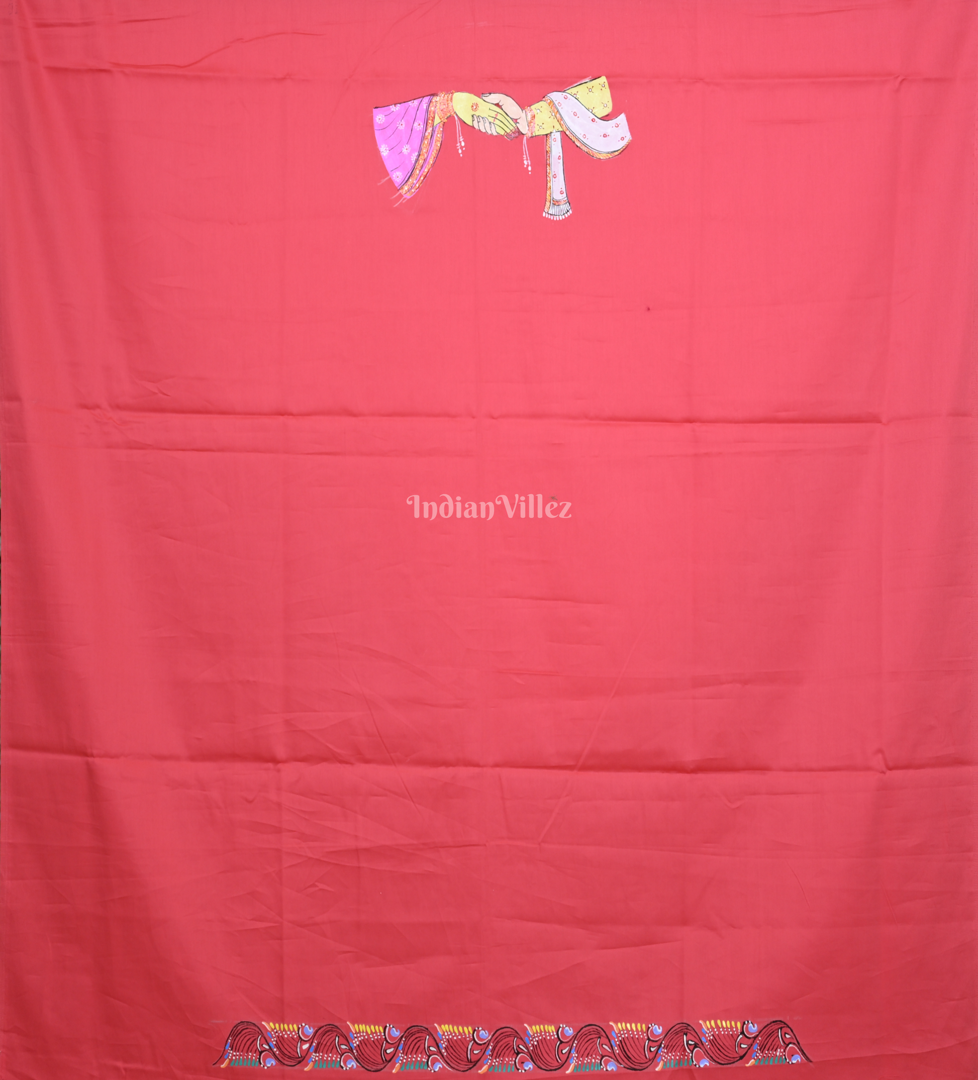 Peach Pink Doli Barat  Theme Hand-Painted Pattachitra Kurti
