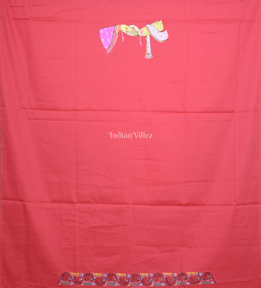 Peach Pink Doli Barat  Theme Hand-Painted Pattachitra Kurti
