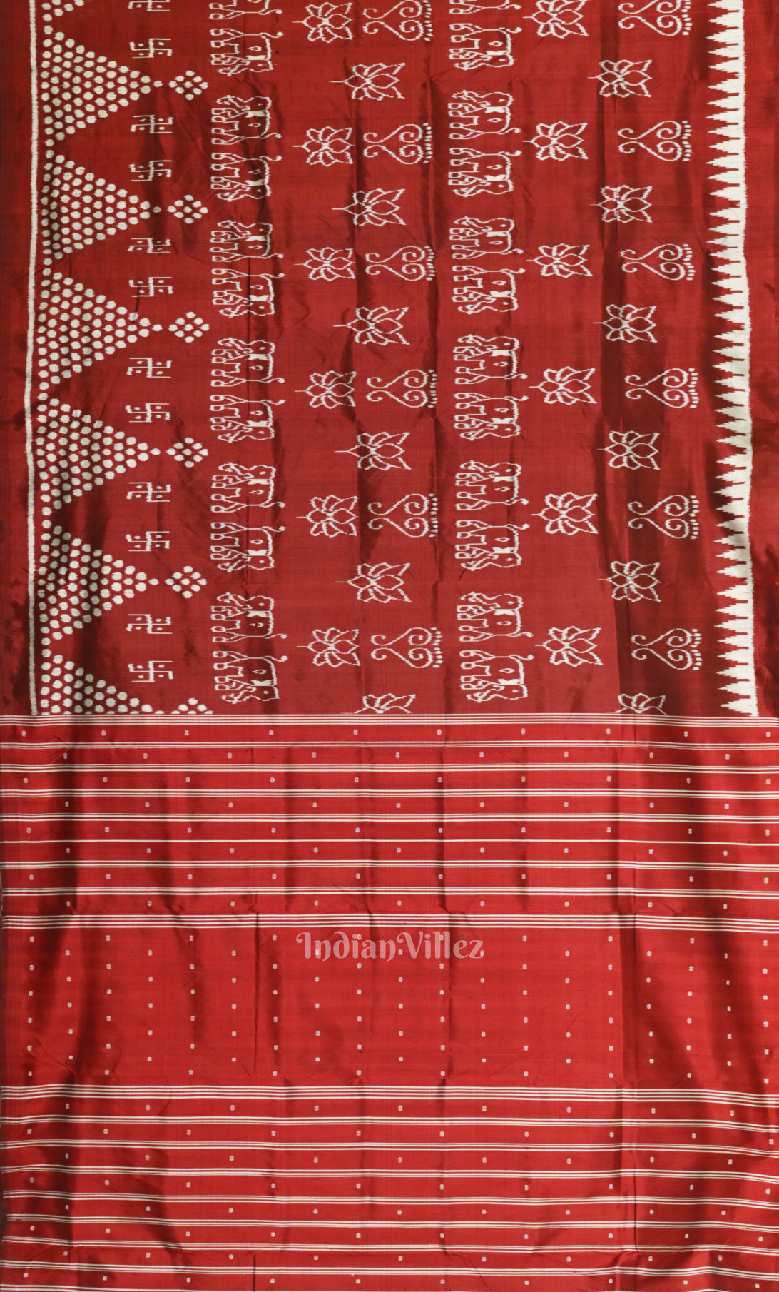 Maroon Red  Laxmi Pada Jhoti Theme Odisha Ikat Contemporary Designer Silk Saree