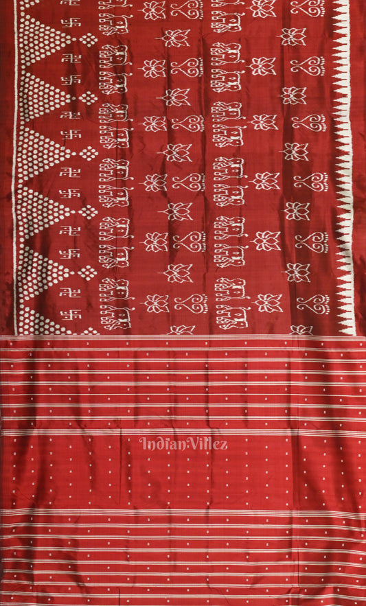 Maroon Red  Laxmi Pada Jhoti Theme Odisha Ikat Contemporary Designer Silk Saree